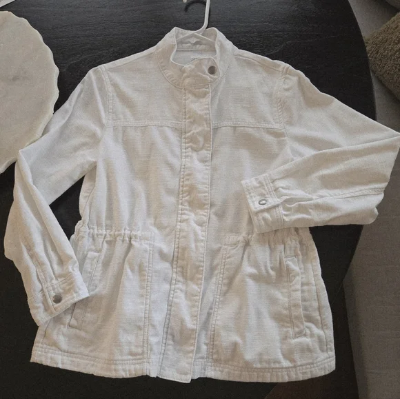 J.Crew white Utility jacket Cinch Drawstring PM Coastal Preppy Spring Summer EUC - Picture 1 of 15